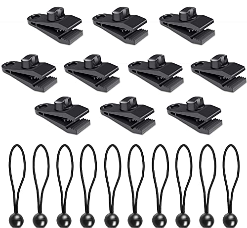 Zidwzidwei Multifunktion Planenclips, 10 Campingzelt Clips und 10 Gummiband Seil, Schwerlast Linoleum Clips, Winddichte Zeltclips und Bungee Seil, für Markisenklemme, Bootsabdeckung, Poolabdeckung usw von Zidwzidwei