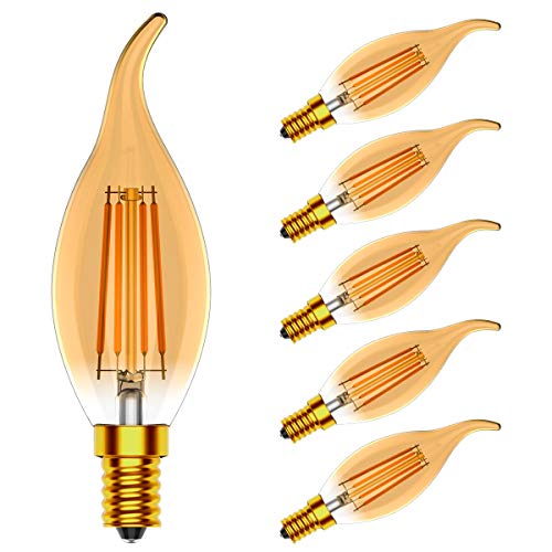 Ziefgn 5X E14 Filament LED Kerzenleuchten C35 4W Kerzen Lampe Warmweiß 2700K Edison Lampen 400LM ersetzt Glühlampen 40W Amber Glas AC220V-240V von Ziefgn