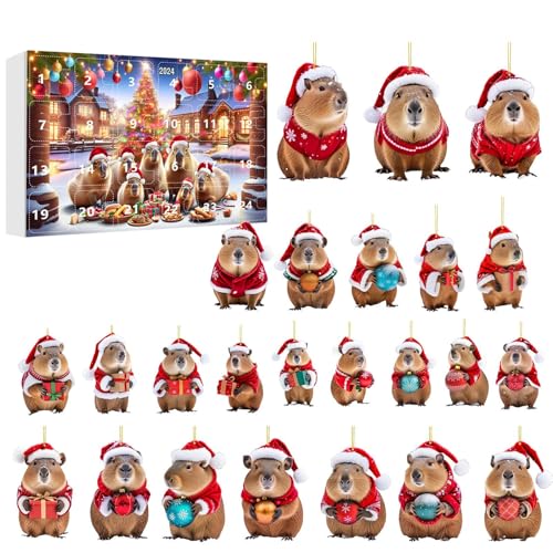 24 Tage Capybara Adventskalender Weihnachtskalender,24 Türchen Countdown Bis Weihnachten - Capybara 2D Acryl Dekoanhänger Für Baum Wand Tür Fenster Deko Kinder Erwachsene von Ziennhu
