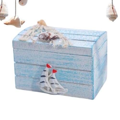 Aufbewahrungskiste aus Strandholz, Holzkiste mit Strandthema, Schmuckbox mit Seestern-Dekoration, Aufbewahrungsbox für nautische Souvenirs mit Rettungsringdekor von Ziennhu