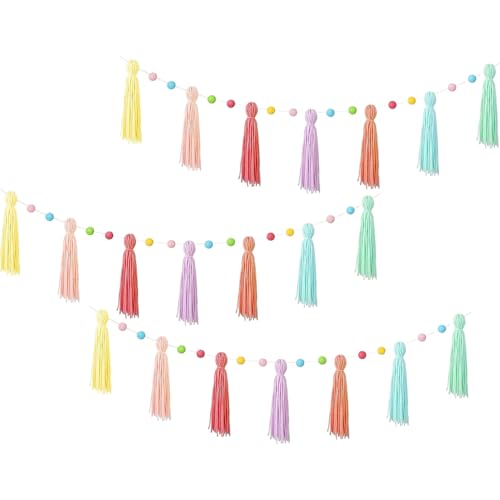 Boho Quasten Girlande - 3 Teile Boho Klassenzimmer Girlande Deko,Party Deko Für Weihnachten Fotografie Schule Pinnwand Kinderzimmer Decke | Weihnachten Schule Kinderzimmer Wanddekoration von Ziennhu