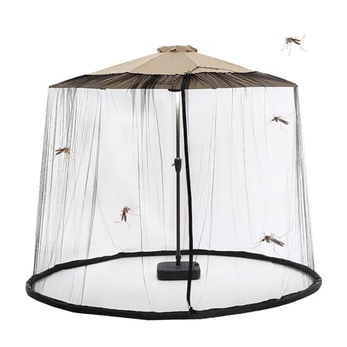 Terrassenschirmnetz, verstellbares Polyester-Insektennetz für Regenschirme, leichtes rundes hängendes Sonnenschirmnetz mit doppelter Reißverschlusstür, Insektennetz, Sonnenschirm, Garten-Terrassenschi von Ziennhu