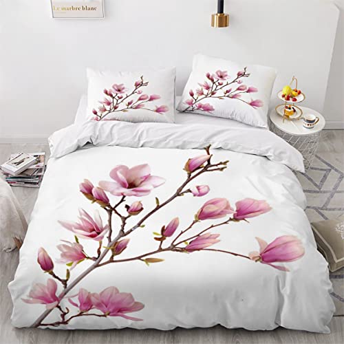 Bettwäsche 135x200 cm Magnolie 3D Mikrofaser Weiche Bettbezüge mit Reißverschluss Easy Care Schöne Blumen Bettwäsche Set mit 2 Kissenbezügen für Mädchen und Kinder von Zifarm