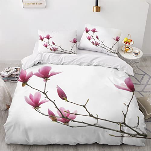 Bettwäsche 135x200 cm Magnolie 3D Mikrofaser Weiche Bettbezüge mit Reißverschluss Easy Care Schöne Blumen Bettwäsche Set mit 2 Kissenbezügen für Mädchen und Kinder von Zifarm