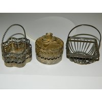 3 Miniatur Vintage Sammler Körbe ~ Schöne Shadow Box Dekorationen W/Kunstpflanzen Oder Grün Zu Füllen Schmuckstück Geld Münze von ZiggyzAttic
