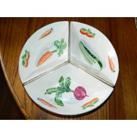 Jahrgang Tilso Japan Gemüse Serviertablett ~ Eine Bunte Handbemalte Weiß Und Glänzend 3 Stück Platte W/Ein Goldrand Separate Servierplatten von ZiggyzAttic