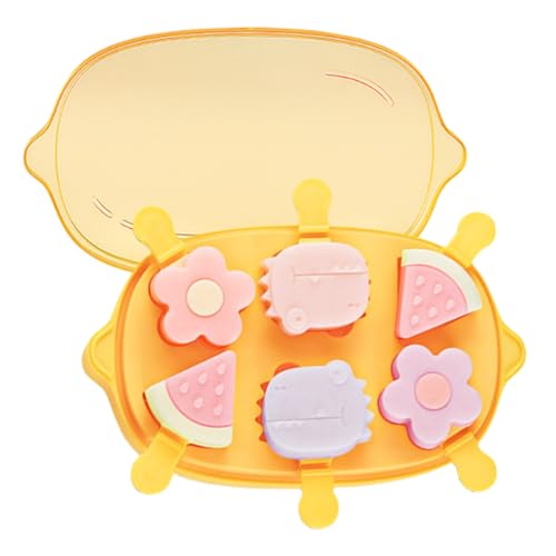 Silikon-Formen für Eis am Stiel, niedliche Cartoon-Tiere, Blume, Friut, Hase, wiederverwendbar, Cake-Pop-Form-Set mit Deckel und Stab, leicht zu lösen, BPA-frei, Mini-Größe (Gelb-Zitronengelb (6 von Zigihos