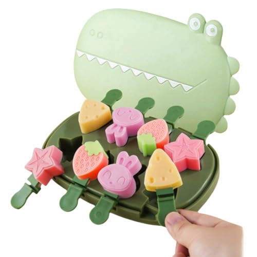Silikonformen für Eis am Stiel, niedliche Cartoon-Tierblumen, Friut-Hasen-Formen, Mini-Größe, wiederverwendbar, Cake-Pop-Form-Set mit Deckel und Stab, leicht zu lösen, BPA-frei (grünes Krokodil (8 von Zigihos