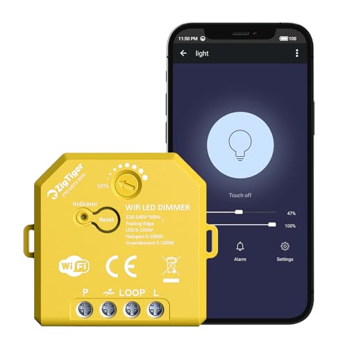 ZigTiger WiFi LED Dimmer, Intelligenter Wlan Dimmer, Kein Neutralleiter nötig, Hausautomatisierung, Kompatibel mit Alexa & Google Home, iOS Android App, Kein Hub erforderlich, Dimmbare Lichter von Zigtiger