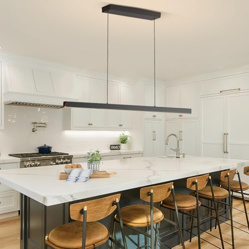 Moderne LED Esstisch Pendelleuchte, 3000K/4500K/6500K 10%–100% Farbtemperatur Linear Lampe Hängend, Dimmbar mit Fernbedienung Hängelampe für Küche, Wohnzimmer, Esszimmer, Schlafzimmer- Schwarz 150CM von Zihoi
