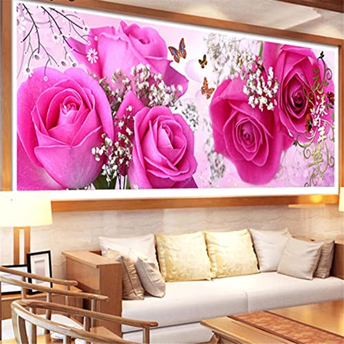 Zikange Diamond Painting Rosa Rosen, 5D DIY Diamond Painting Groß 60x120cm, Diamond Painting Set für Erwachsene Kinder, Diamant Painting Bilder für Wohnzimmer Schlafzimmer Deko und Wand Dekorationen von Zikange