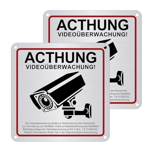 Zikenis 2 Stück Achtung Videoüberwachung Schild,mit DSGVO Hinweis,Schilder Aufkleber Videoüberwachung,Schilder Kameraüberwachung,15×15cm Starke Folie selbstklebend Warnschild von Zikenis