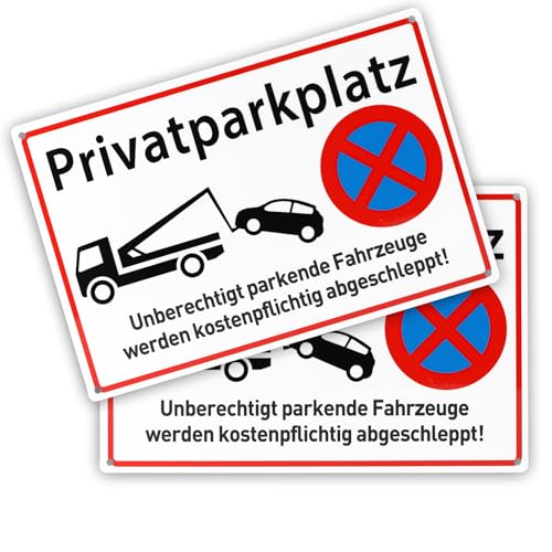 Zikenis 2 Stück Parken Verboten Schild,30 x 20cm Warnschild Aluminium,Privatparkplatz Schild,Privatgrundstück,inkl.Enthält Trägerkleber,wasserfest,UV-beständig von Zikenis