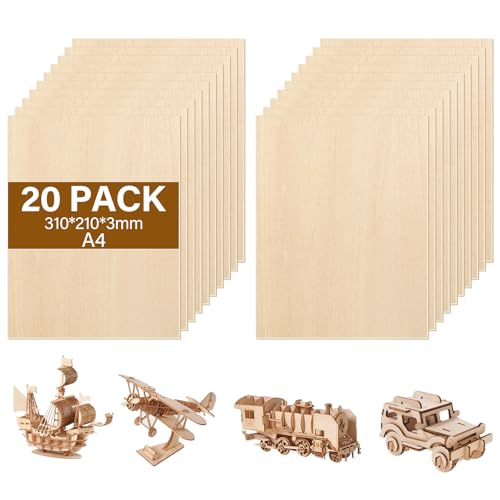 Zikenis 20 Stück A4 Linde Sperrholz,300 x 210 x 3 mm mehrschichtig Sperrholz,Holzplatten zum Basteln,3mm Laser Holz Lindensperrholz,für Bastelarbeiten,Holzzuschnitte,Modellbau von Zikenis