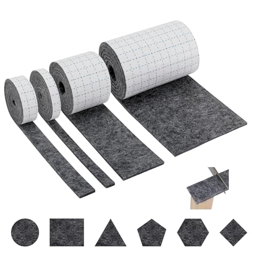 Zikenis Filzgleiter selbstklebend,4 Rollen Selbstklebendes Filz,100 cm x 10 cm,100 cm x 5 cm,100 cm x 2 cm,100 cm x 1 cm,beliebige Form zuschneidbar,Stark Filzstreifen Stühle und Möbelfüße,Grau von Zikenis