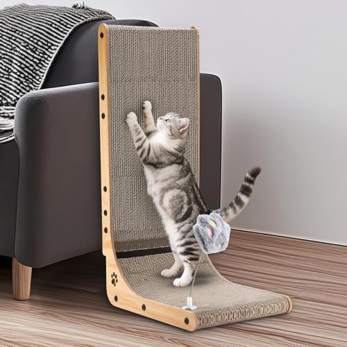 Zikenis Kratzbrett Katzen,L-förmiger Katzenkratzbaum mit Katzenspielzeug,Süße Kratzbretter Katzen,Hohe 68cm L förmige Kratzbrett Katze mit Ball,für Wand,Sofaschutz und Ecke von Zikenis