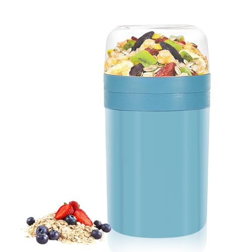 Zikenis Müslibecher to Go 520ml+250ml,2in1 Joghurtbecher to Go,Praktischer Joghurtbecher to Go,Cornflakes to Go,Doppelschicht Auslaufsicherer Joghurtbecher,für Schule,Arbeit,Reisen (Blau) von Zikenis