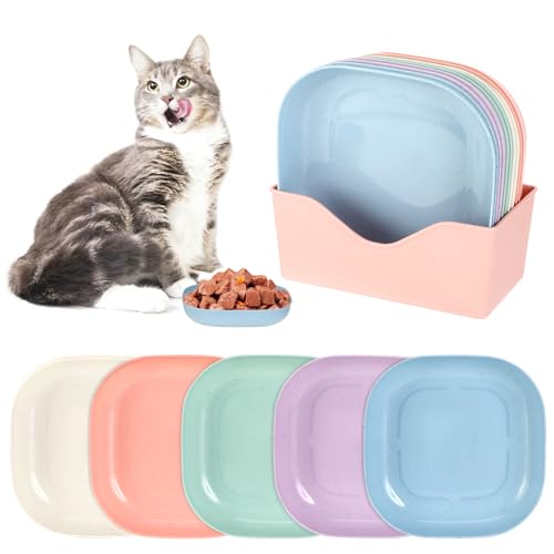 Zikenis 10 Stück Katzennapf,Katzennapf Flach,Katzenschüssel,Bunt Katzenfutter Napfset,Runden Katzenteller,Fressnapf Katze,Cat Plate für Kätzchen und Kurzbeinige Katzen von Zikenis