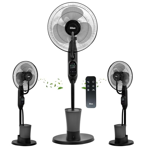 3in1 Standventilator mit Wasserkühlung sehr leise - Mobile Klimaanlage ohne Abluftschlauch -Verdunstungskühler Aircooler Turmventilator mit Fernbedienung Luftreiniger Timer Tower Fan (Vader Black) von Zilan