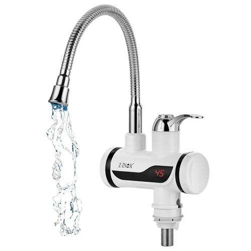 Elektrischer Wasserhahn mit Durchlauferhitzer 30-60°C LED Mischbatterie Badarmatur Temperaturanzeige 10-99°C Küchenarmatur Energiesparend Wasserleitungshahn Wasserentnahmevorrichtung Einhebelmischer von Zilan