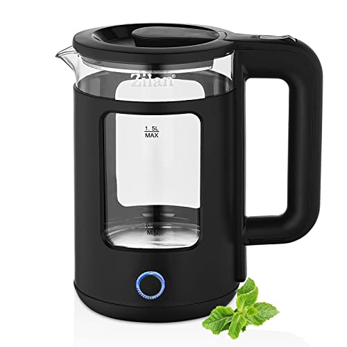 Glas Wasserkocher 1,5 Liter | 1650 Watt | Edelstahlheizelement | Teekocher | 100% BPA FREI | Warmhaltefunktion | Kontrolleuchte mit LED Beleuchtung | Water Kettle | Wasser Kocher von Zilan