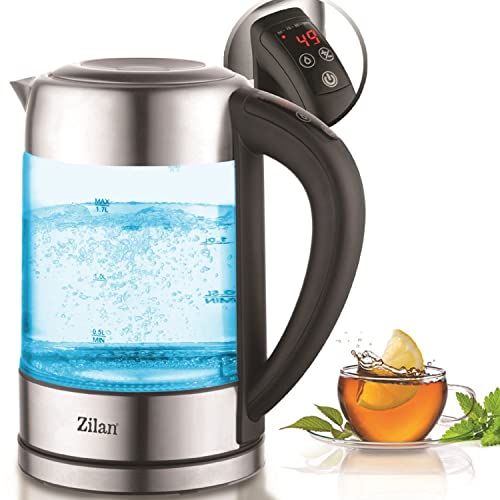 Glas Wasserkocher 1,7 Liter | 100% BPA FREI | 2200 Watt | LED Beleuchtung im Farbwechsel | Edelstahl mit Temperaturwahl | Teekocher | Warmhaltefunktion | Temperatureinstellung (60°C-100°C) von Zilan