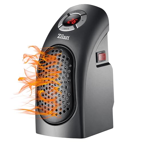 Heizlüfter Mini 400 Watt Mini Elektroheizung Mobiler Heizlüfter Keramikheizelement Keramik Heizlüfter Heizstrahler Schwarz 12h Timer Digitale LCD-Anzeige Cool-Touch Gehäuse von Zilan