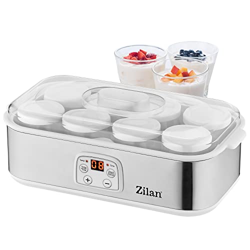 Joghurt Maker | Joghurtmaschine | 1,44 Liter | 8 Glasflaschen á 180 ml | Digitales Display | Temperatureinstellung von 20-55°C | Joghurtbereiter | Joghurtaufbereiter Weiß von Zilan