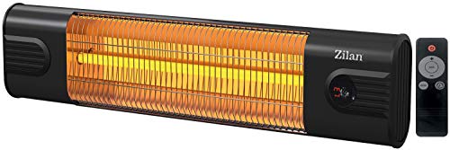 Karbon Heizstrahler | Terrassenstrahler | Heizgerät | Infrarotstrahler | Karbonstrahler | 1800 Watt | Display | Karbonlampe | Timer | Fernbedienung | Spritzwasser geschützt | Überhitzungsschutz von Zilan