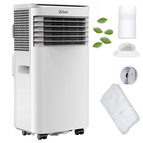 Mobile Klimaanlage 9.000 BTU mit Abluftschlauch & Fensterabdichtung Klimaanlage Mobil 24H Timer - Kühlen Ventilator 300 m³/h Luftentfeuchter 1.2 l/h Mobiles Klimagerät leise mit Fernbedienung von Zilan