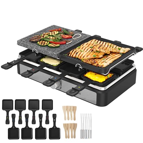 Raclette Grill | Raclette Gerät | 8 Personen | Tischgrill | Party Grill | Elektro Grill | Raclettegrill | Massive Naturstein- und beschichtete Grillplatte | Heizelement aus Edelstahl | 1400 Watt von Zilan