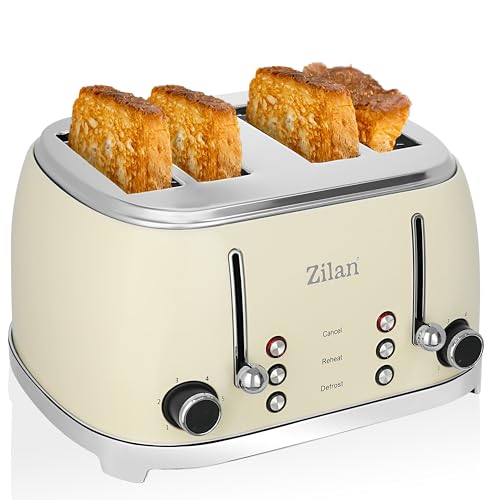 Retro Toaster 4 Scheiben Nostalgie Toastautomat XXL Doppelschlitztoaster 6 Bräunungsstufen Schlitze separat steuerbar 2x Krümelschublade 1500W Edelstahlgehäuse Auftau- Aufwärm- & Stoppfunktion Retro Toaster 4 Scheiben Nostalgie Toastautomat XXL Doppelschlitztoaster 6 Bräunungsstufen Schlitze separat steuerbar 2x Krümelschublade 1500W Edelstahlgehäuse Auftau- Aufwärm- & Stoppfunktion von Zilan