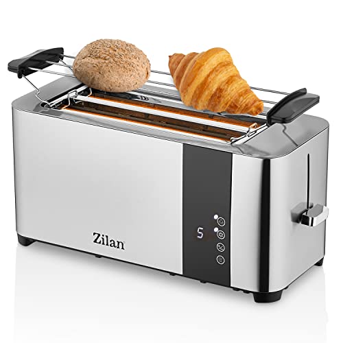 Toaster Edelstahl mit Brötchenaufsatz | Toaster 4 Scheiben | Doppelschlitz Toaster | 7 Stufen | Krümelschublade | LCD Display Touchscreen | Toastautomat | Abschaltautomatik Toaster Edelstahl mit Brötchenaufsatz | Toaster 4 Scheiben | Doppelschlitz Toaster | 7 Stufen | Krümelschublade | LCD Display Touchscreen | Toastautomat | Abschaltautomatik von Zilan