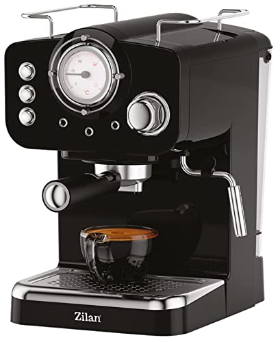 Zilan Espressomaschine mit Milchaufschäumer | Siebträgermaschine | Cappuccinomaschine | Siebträger Kaffeemaschine | 1,25 L Wassertank | 15 bar | Retro Design von Zilan