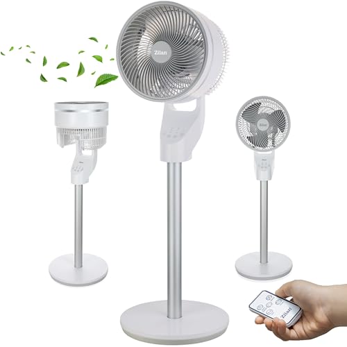 Zilan Standventilator leise mit Fernbedienung kraftvoller Ventilator mit Timer 60W energiesparend 3 Stufen hoher Luftdurchsatz oszillierend Bodenventilator Aircooler Standlüfter (Weiß mit FB) von Zilan