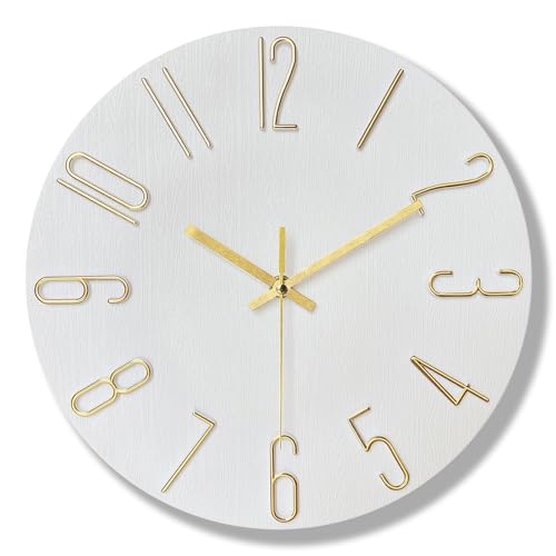Funk-Wanduhr, 30 cm Hohe Genauigkeit Funkuhr, Einfach zu Lesen, Batteriebetrieben, Wand-Uhr Modern für Küche, Büro, Wohnzimmer, Schlafzimmer (Weiß) von Zilchx