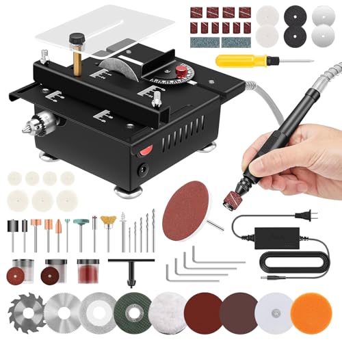 Mini Tischkreissäge 100W Multifunktionale Tischkreissäge mit 4 Klingen Präzisions Tischsäge 7-Gang-Netzteil Einstellbarer für DIY-Holzbearbeitungsprojekte von Zilchx