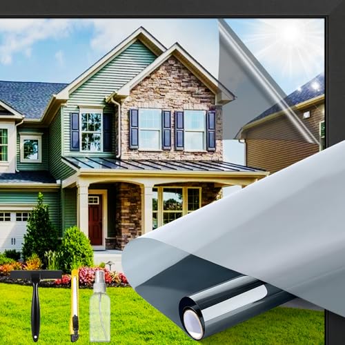 Zilchx Spiegelfolie Fenster Blickdicht 60X300cm, Einweg Sonnenschutzfolie von Außen mit Schaber & Messer, Selbstklebend Sichtschutzfolie mit UV-Schutz und Hitzeschutz für Wohnzimmer und Büro, Silber Zilchx Spiegelfolie Fenster Blickdicht 60X300cm, Einweg Sonnenschutzfolie von Außen mit Schaber & Messer, Selbstklebend Sichtschutzfolie mit UV-Schutz und Hitzeschutz für Wohnzimmer und Büro, Silber von Zilchx