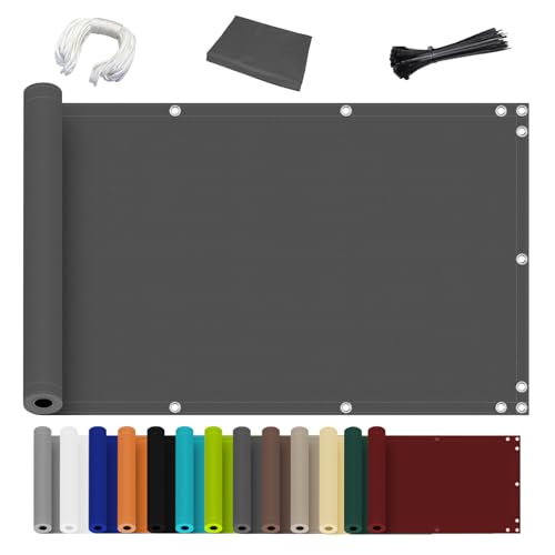 Balkon Sichtschutz Ohne Bohren, (700 Größen 7 Farben) Blickdichte Balkonverkleidung Balkonabdeckung Wetterfest UV-Schutz 100% Schutz der Privatsphäre für Balkon Garten Anthrazit 120x600cm von Ziligengsheng