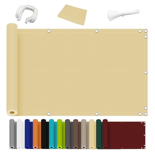 Balkon sichtschutz Beige BalkonSichtschutz Wetterfest UV-Schutz Blickdichte 100% Privatsphäre aus Polyester sichtschutzplane mit ösen für Balkon Zaun Terrassen Garten Swimming Pool 60x200cm von Ziligengsheng