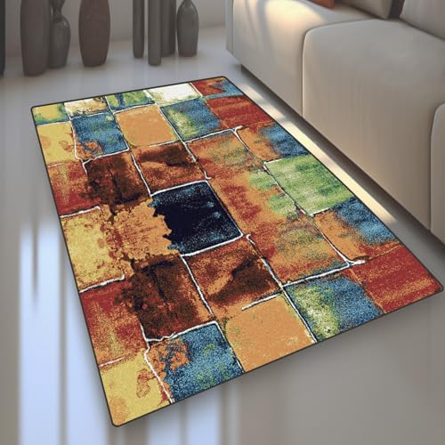 Moderner Hochflor TeppichModern Teppichläufer, küchenteppich , anpassbarKüchenläufer Flurteppich Flurläufer, WohnraumKurzflor, Weich für Küche Vorzimmer, Bunte einfarbige Quadrate 80x200cm von Ziligengsheng
