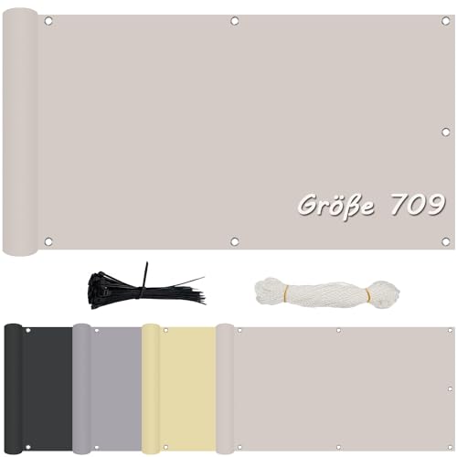 Ziligengsheng Balkon Sichtschutz Ohne Bohren, (700 Größen 7 Farben) Blickdichte Balkonverkleidung Balkonabdeckung Wetterfest UV-Schutz 100% Schutz der Privatsphäre für Balkon Garten Taupe 50x500cm von Ziligengsheng