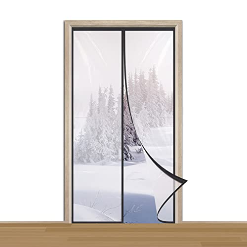 Ziligengsheng Magnet transparent Wärmeschutzvorhang für Türen 155x225cm Thermo Türvorhang Schwarz Isolier Schutz Vorhang, Kälteschutz und Wärmeschutz im Winter, Kinderleichte Klebemontage Ohne Bohren von Ziligengsheng