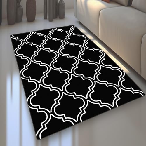 Ziligengsheng Moderner Hochflor TeppichModern Teppichläufer, küchenteppich, anpassbarKüchenläufer Flurteppich Flurläufer, WohnraumKurzflor, Weich für Küche Vorzimmer, Schwarz-Weiß-Muster 60x100cm von Ziligengsheng