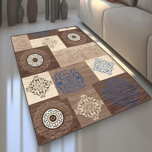 Ziligengsheng Moderner Hochflor TeppichModern Teppichläufer, küchenteppich, anpassbarKüchenläufer Flurteppich Flurläufer, WohnraumKurzflor, Weich für Küche Vorzimmer, braun kariert 110x250cm von Ziligengsheng