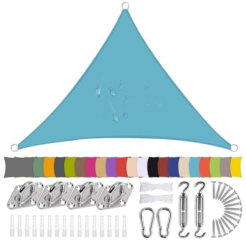 Ziligengsheng Sonnensegel Dreieck 2 x 2 x 3m Wasserdicht Sonnenschutz Balkon Terrasse mit Montagezubehör PES Polyester 98% UV-Schutz Reißfest Wetterfest für Garten Outdoor,Seeblau von Ziligengsheng