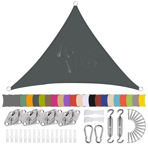 Ziligengsheng Sonnensegel Dreieck 5 x 5 x 5m Wasserdicht Sonnenschutz Balkon Terrasse mit Montagezubehör PES Polyester 98% UV-Schutz Reißfest Wetterfest für Garten Outdoor,Dunkelgrau von Ziligengsheng