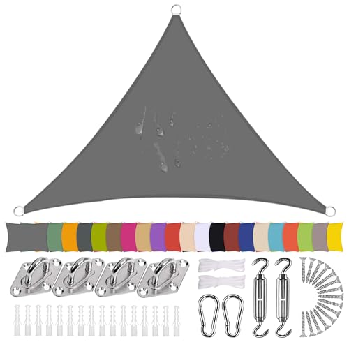 Ziligengsheng Sonnensegel Dreieck 5 x 5 x 7.1m Wasserdicht Sonnenschutz Balkon Terrasse mit Montagezubehör PES Polyester 98% UV-Schutz Reißfest Wetterfest für Garten Outdoor,Grau von Ziligengsheng