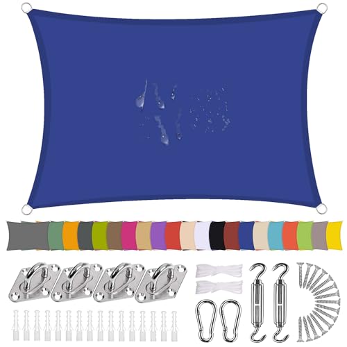 Ziligengsheng Sonnensegel Rechteck 3 x 4m Wasserdicht Sonnenschutz Balkon Terrasse mit Montagezubehör PES Polyester 98% UV-Schutz Reißfest Wetterfest für Garten Outdoor,Juwelenblau von Ziligengsheng