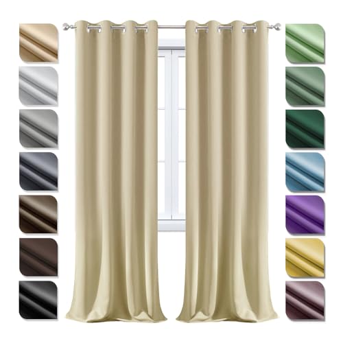 Ziligengsheng Verdunklungs Vorhänge mit ösen 1er Set180×180cm(HXB), Thermo Vorhänge Gegen Hitze, Schallschutz Vorhang, Blickdicht Vorhänge, Vorhang Wohnzimmer, für Schlafzimmer Beige von Ziligengsheng